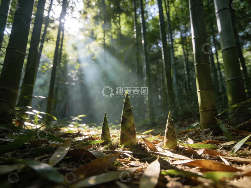 高清大图下载【趣麦麦图】竹林日出新笋风光摄影
