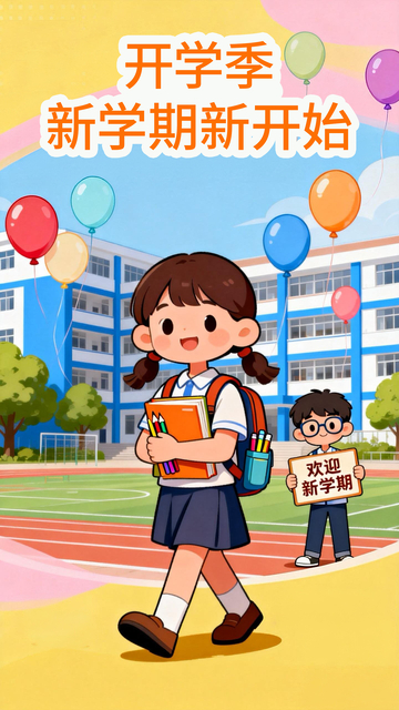 开学季校园卡通插画