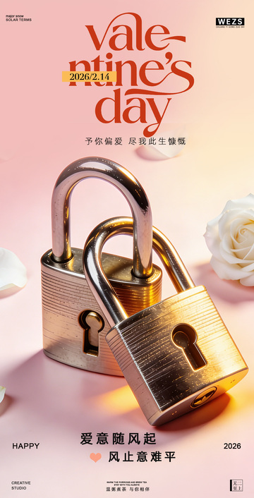金属锁情人节爱情主题海报设计