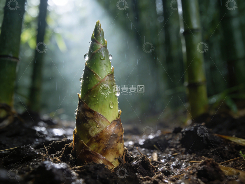 高清大图下载【趣麦麦图】竹林雨后春笋特写