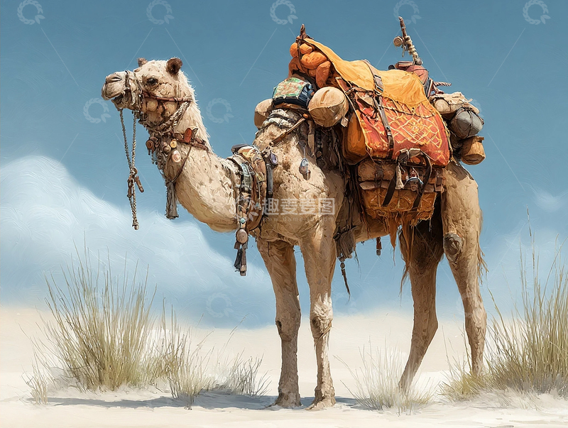 高清大图下载【趣麦麦图】沙漠驼队的孤寂旅途