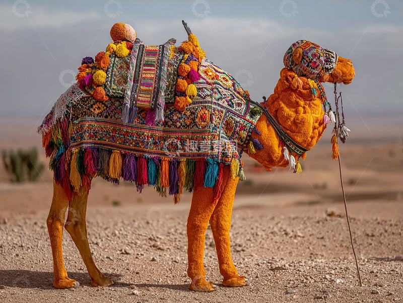 高清大图下载【趣麦麦图】沙漠中的彩色骆驼奇观