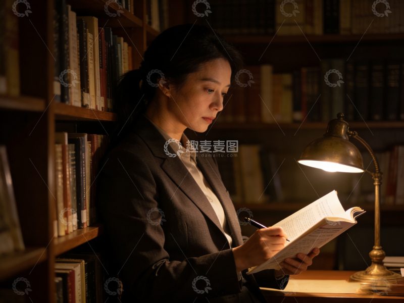 高清大图下载【趣麦麦图】书房阅读女性专注写作