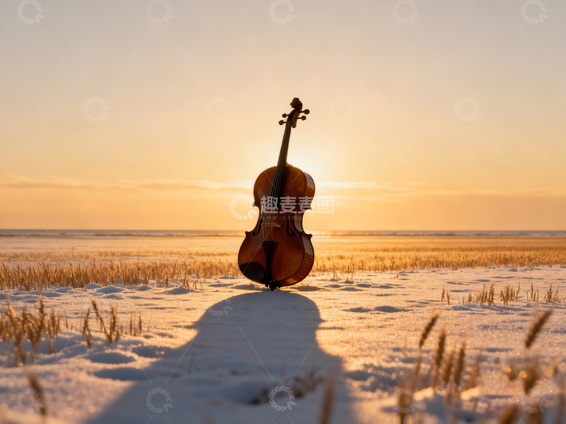 高清大图下载【趣麦麦图】小提琴雪景夕阳摄影