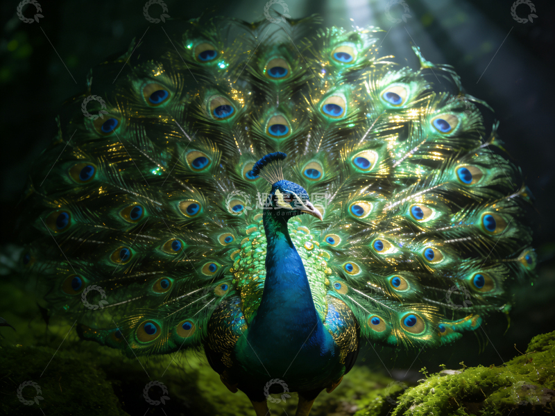 高清大图下载【趣麦麦图】森林中孔雀开屏壮丽景象