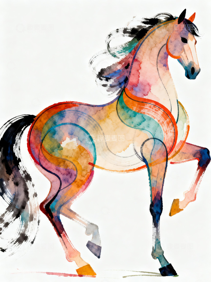 高清大图下载【趣麦麦图】骏马抽象线条插画3