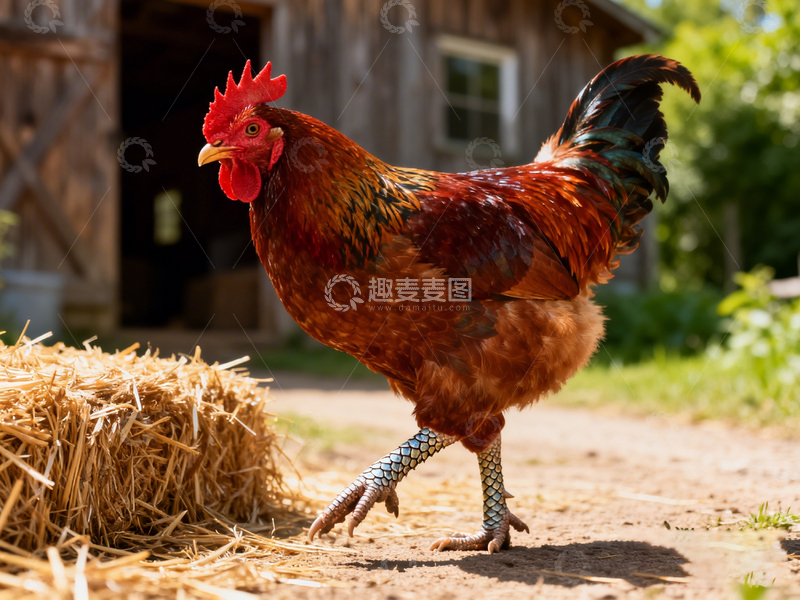 高清大图下载【趣麦麦图】乡村风光公鸡漫步摄影图片