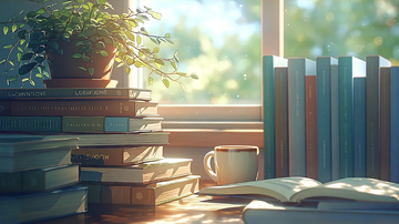 阳光洒落书桌上的静谧时光