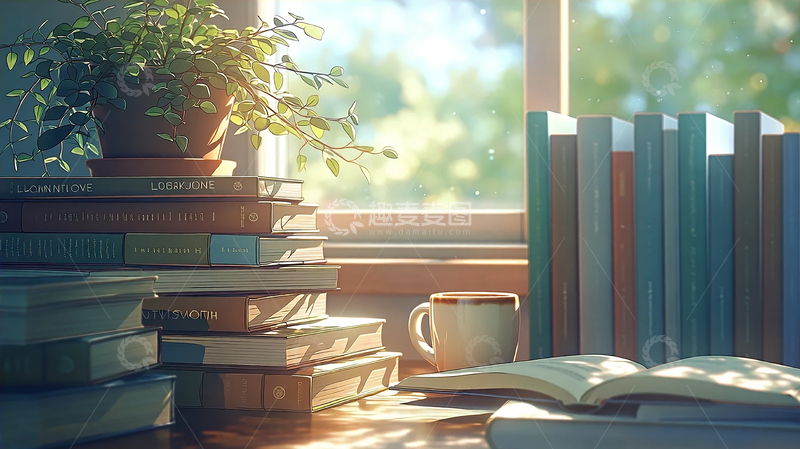 高清大图下载【趣麦麦图】阳光洒落书桌上的静谧时光
