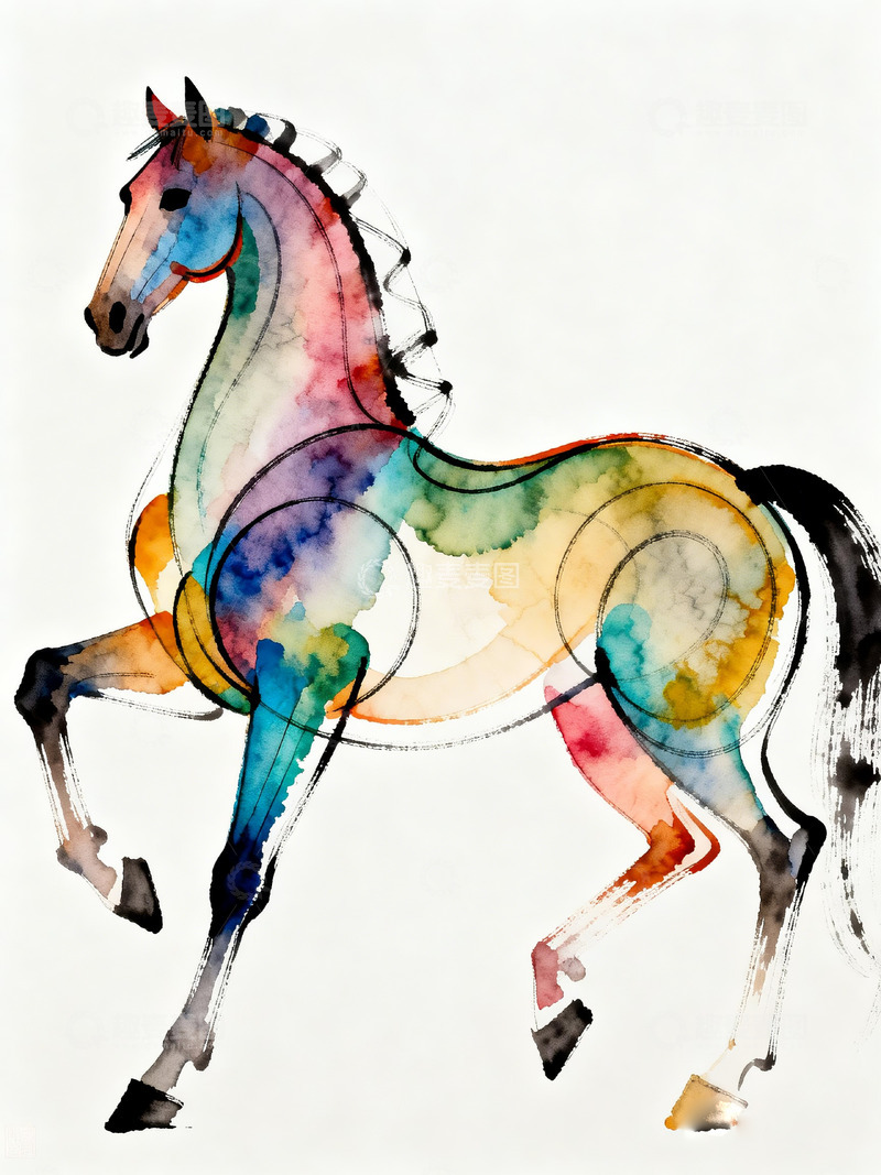 高清大图下载【趣麦麦图】骏马抽象线条插画1