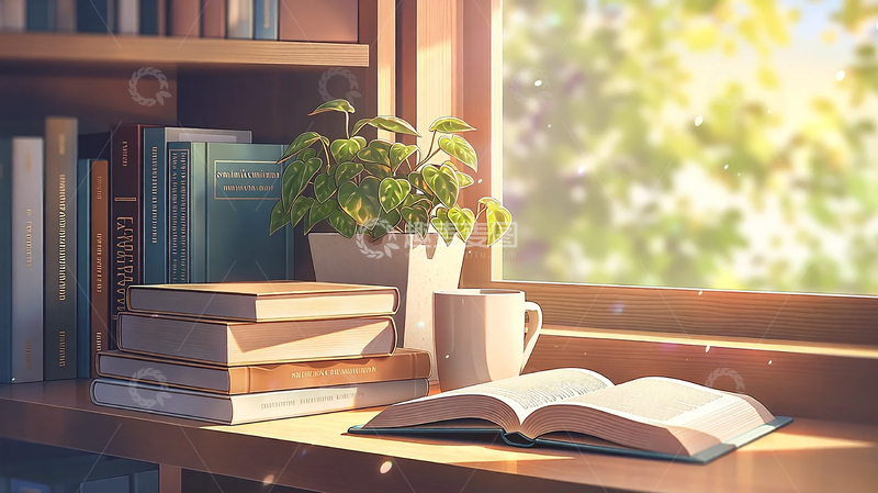高清大图下载【趣麦麦图】阳光沐浴下的书香时光