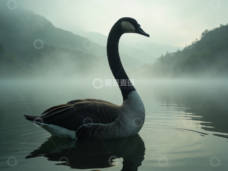 高清大图下载【趣麦麦图】山水间鹅影静谧风光