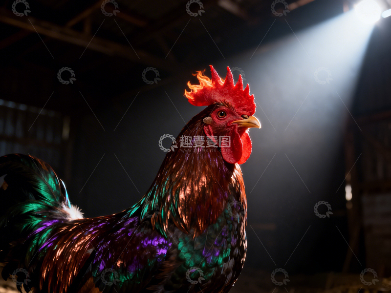 高清大图下载【趣麦麦图】光影公鸡特写摄影素材