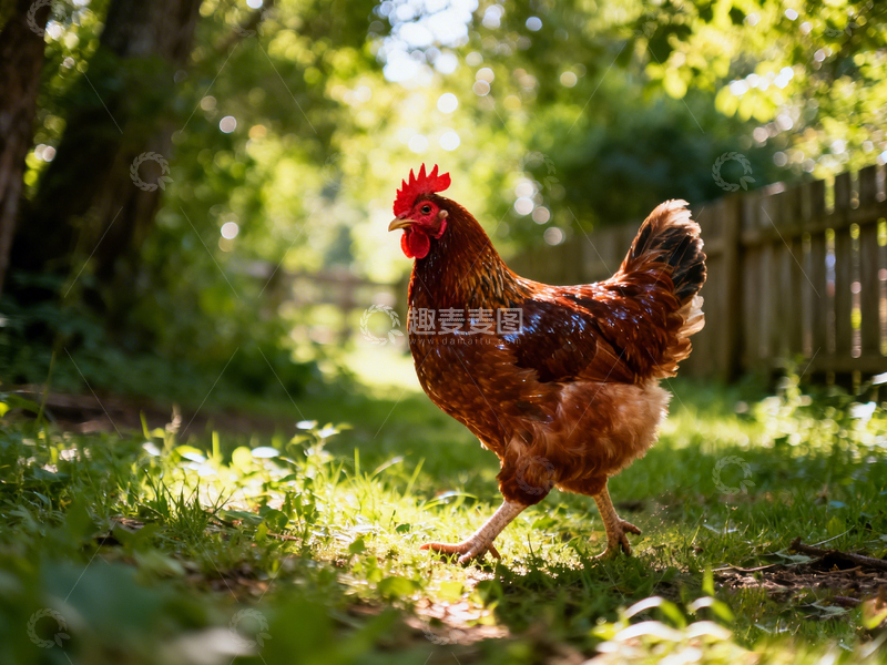 高清大图下载【趣麦麦图】乡村光影中的棕色公鸡