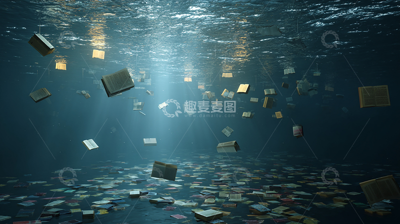 高清大图下载【趣麦麦图】深海书海的奇幻漂浮