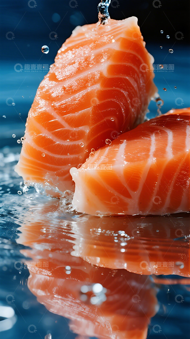 高清大图下载【趣麦麦图】生鲜三文鱼切片特写摄影