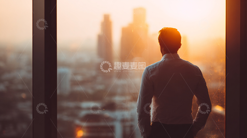 高清大图下载【趣麦麦图】城市余晖下的思索者