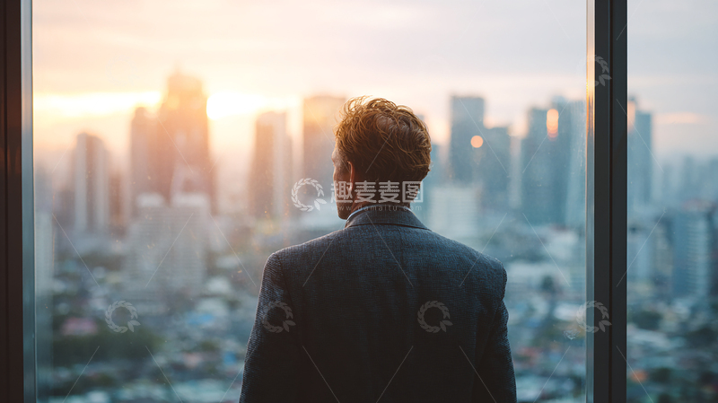 高清大图下载【趣麦麦图】都市余晖下的孤独背影