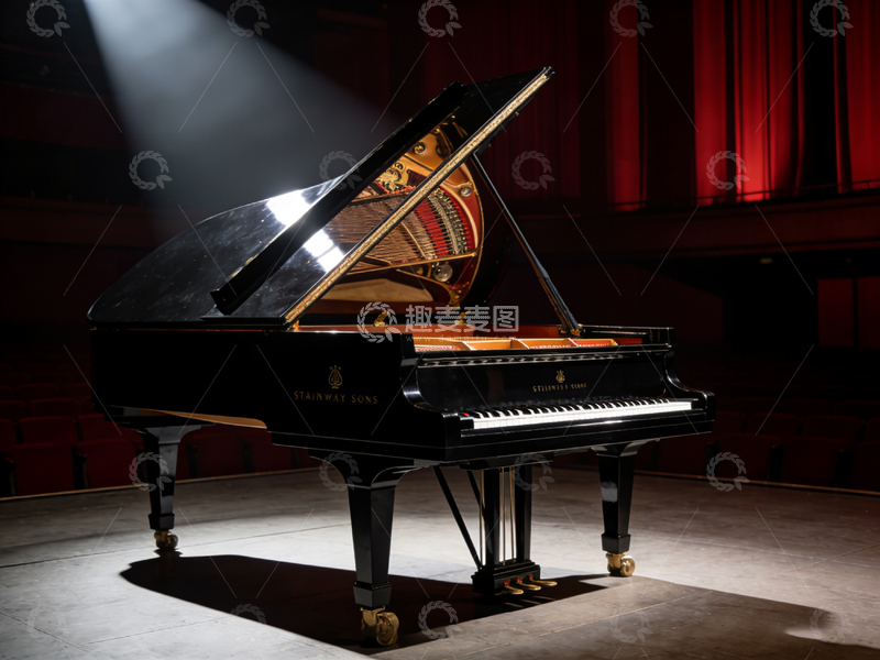 高清大图下载【趣麦麦图】音乐厅黑色三角钢琴摄影