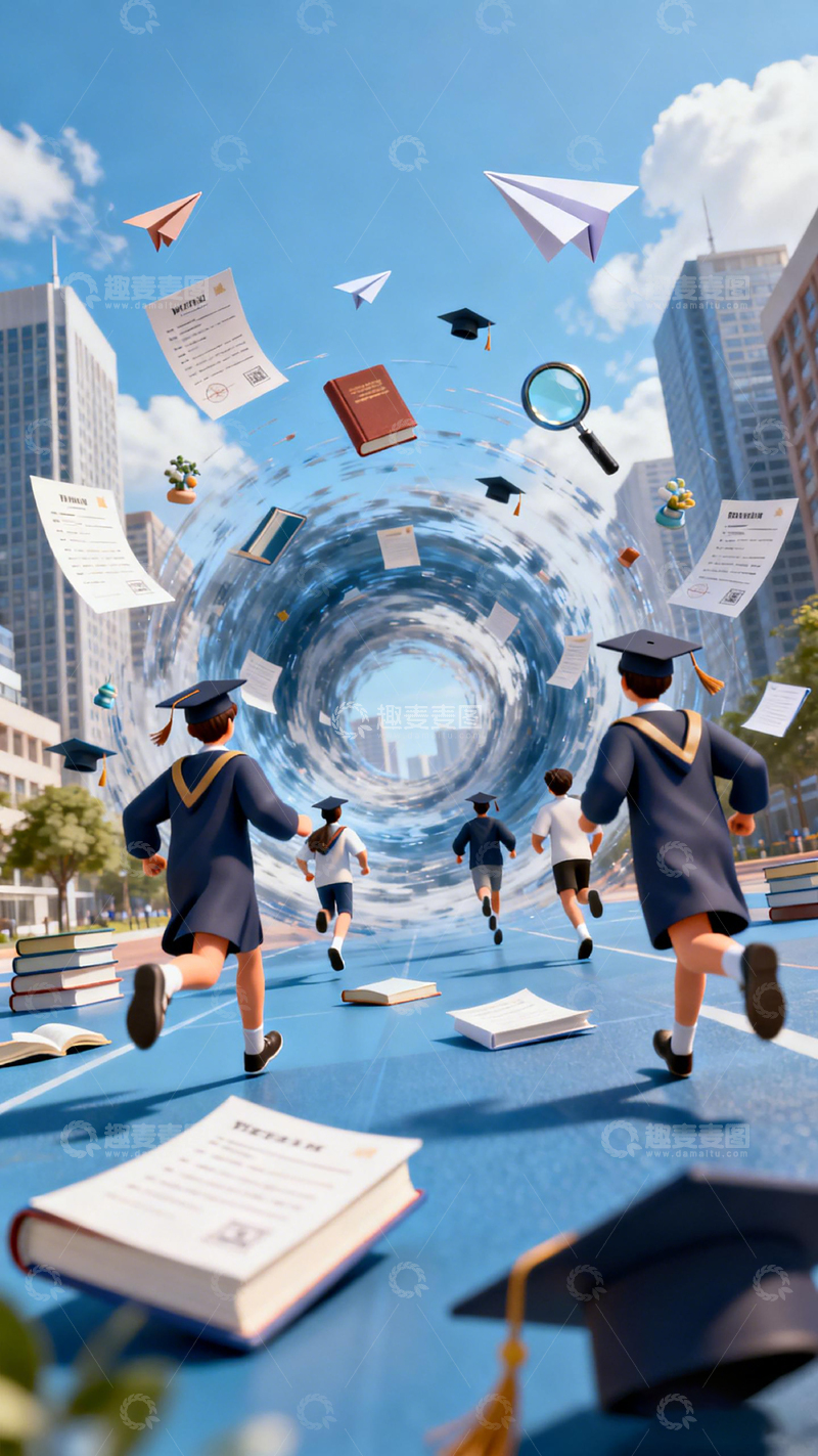 高清大图下载【趣麦麦图】校园毕业创意插画