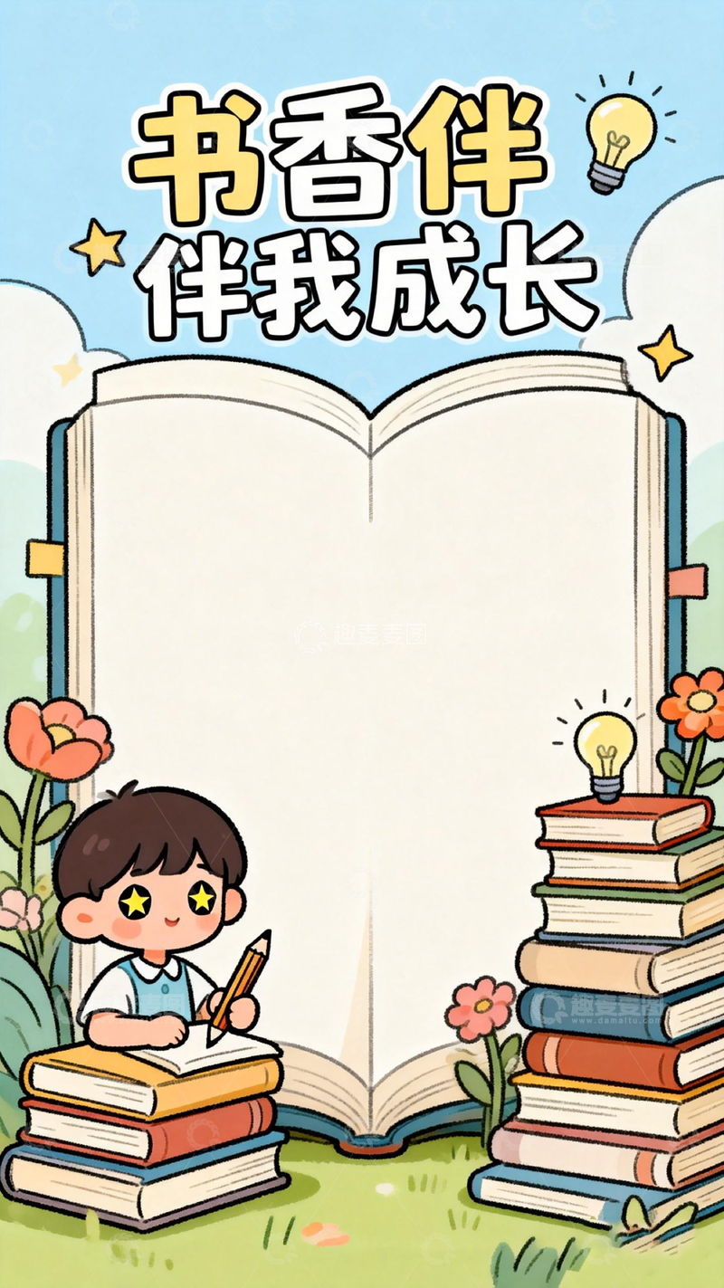 高清大图下载【趣麦麦图】书香伴成长设计
