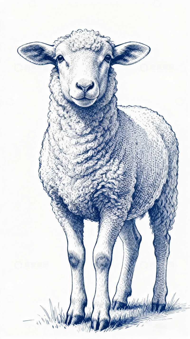 高清大图下载【趣麦麦图】线描羊素描插画