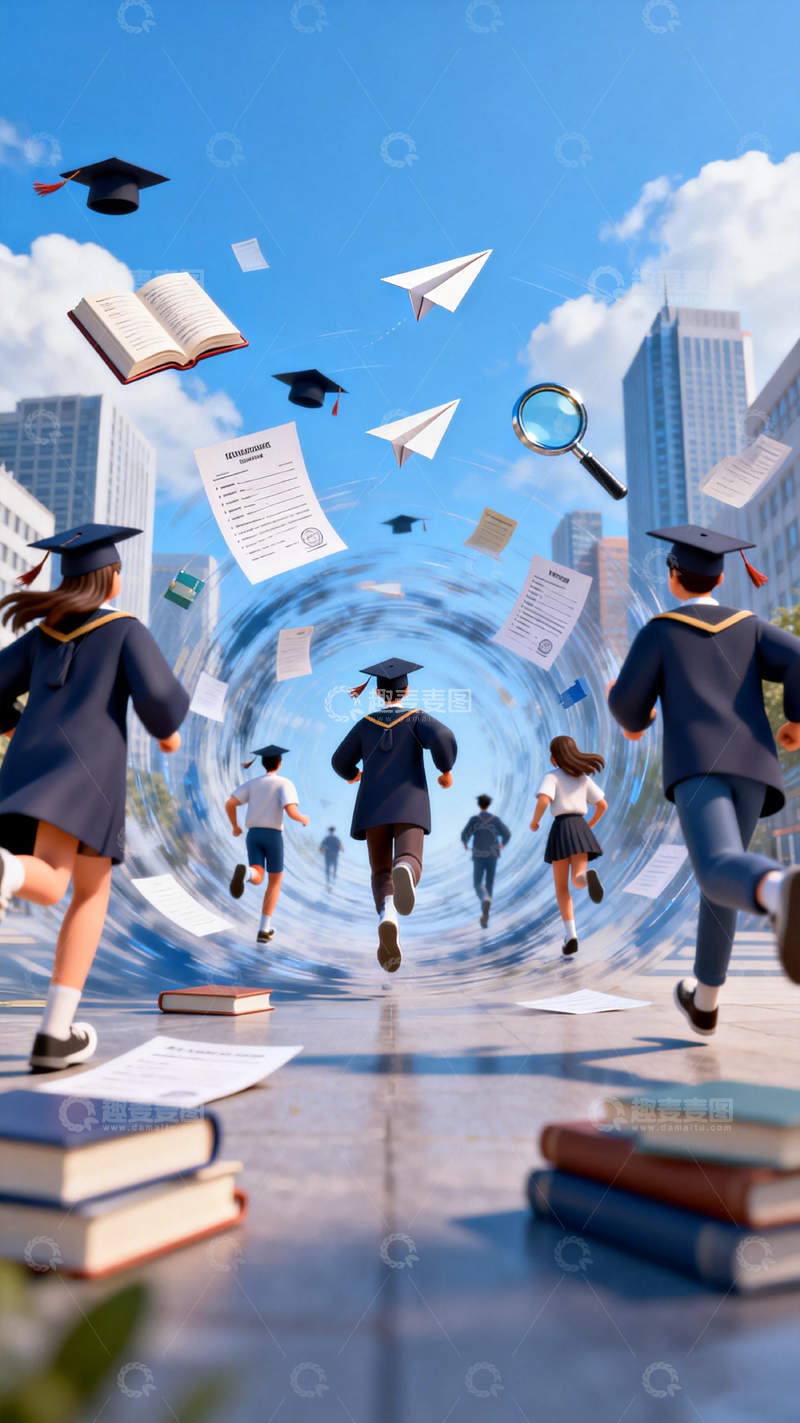 高清大图下载【趣麦麦图】毕业季奔跑创意插画