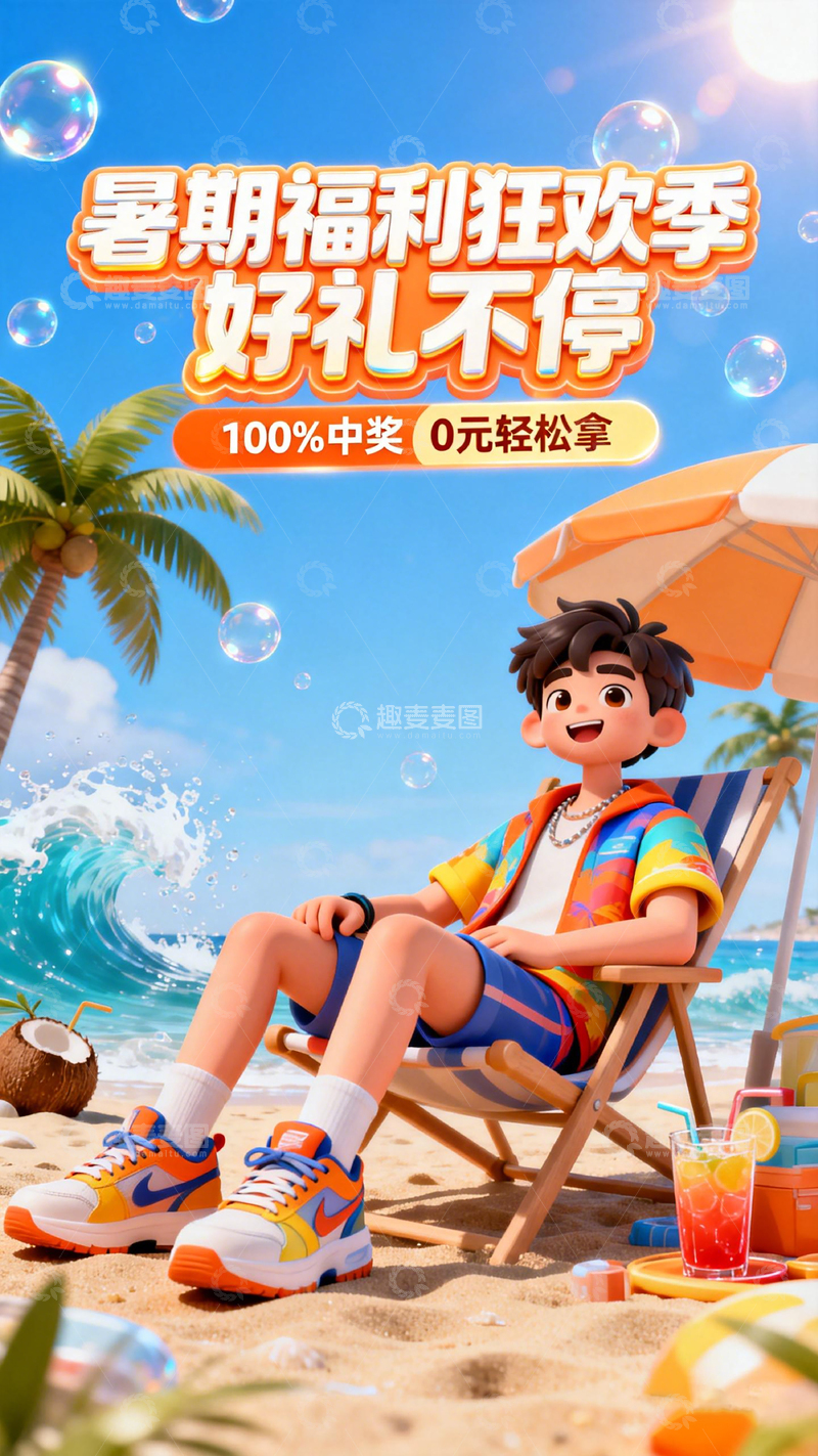 高清大图下载【趣麦麦图】暑期福利狂欢季好礼海报