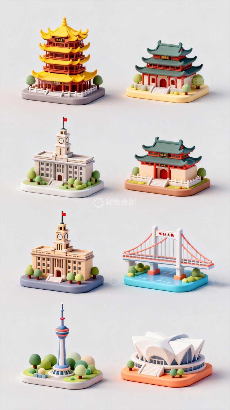 高清大图下载【趣麦麦图】卡通风格中国建筑模型合集