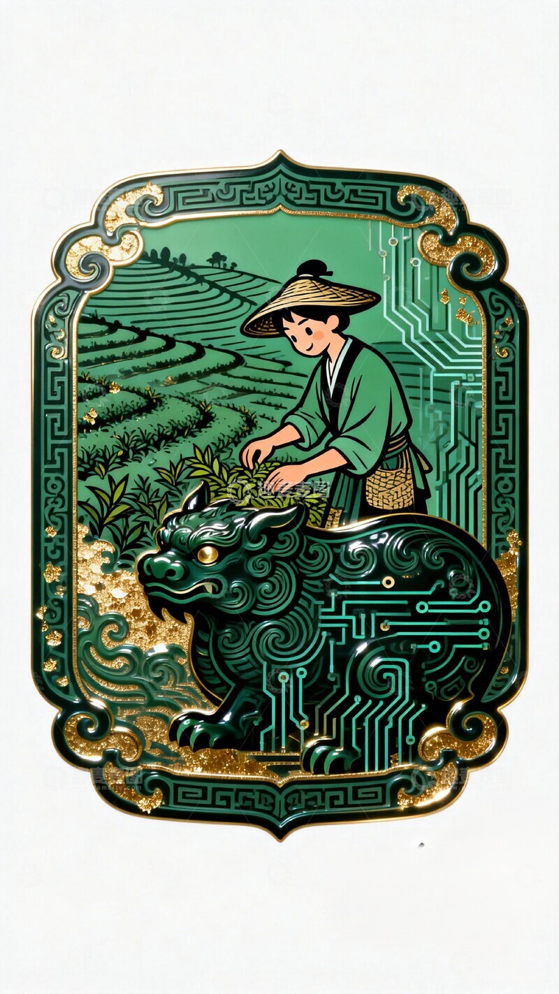 高清大图下载【趣麦麦图】古风茶园刺绣艺术装饰画