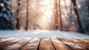 冬日雪景木板前景