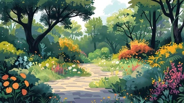 彩绘森林小径插画场景