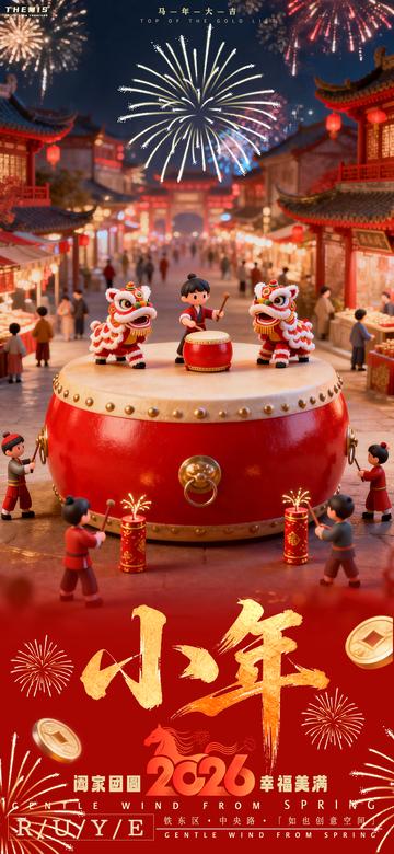 喜庆小年舞狮海报设计