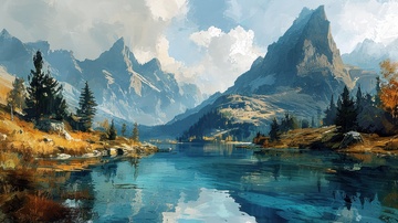 山水风光油画风景