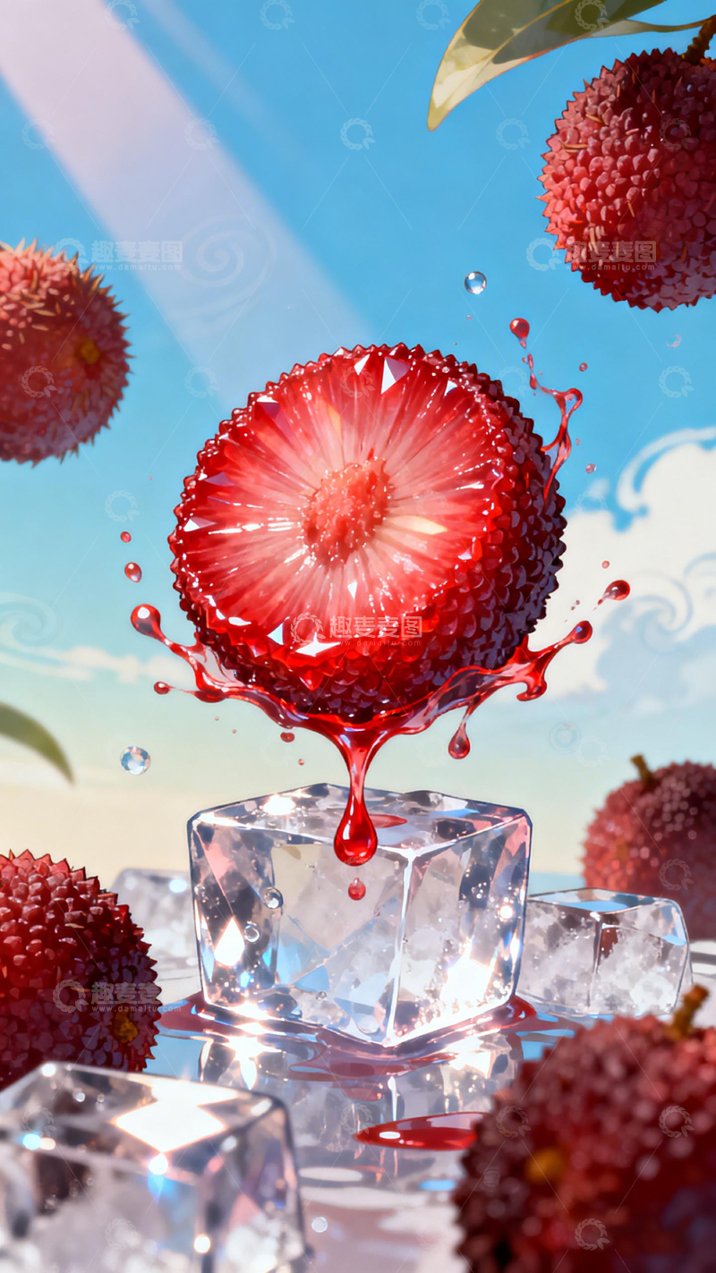 高清大图下载【趣麦麦图】荔枝冰块飞溅创意摄影
