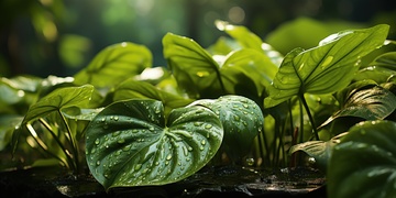 雨林植物翠绿叶片特写