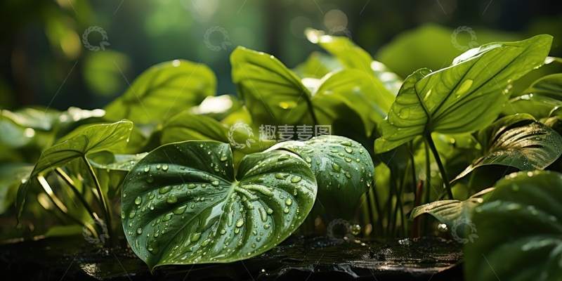 高清大图下载【趣麦麦图】雨林植物翠绿叶片特写