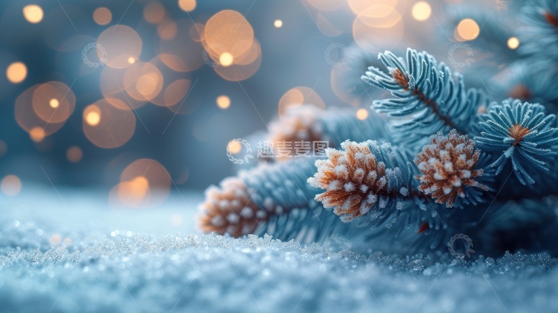 高清大图下载【趣麦麦图】冬日雪景松枝特写