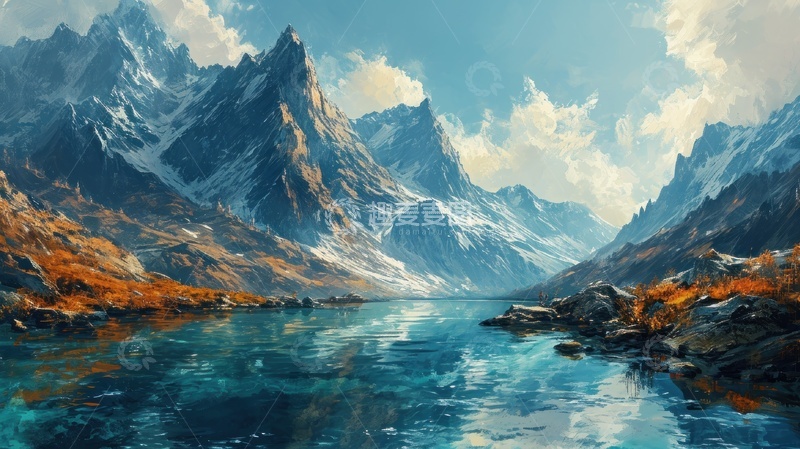 高清大图下载【趣麦麦图】高山湖泊山水风景画