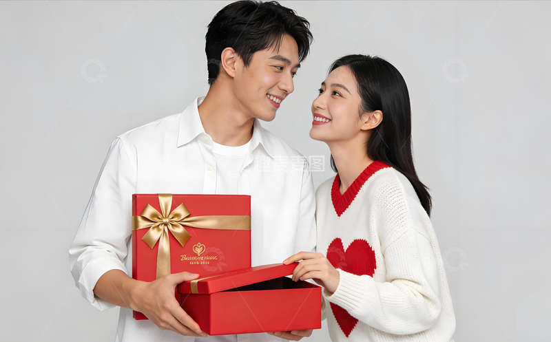 高清大图下载【趣麦麦图】甜蜜情侣礼盒送礼物温馨浪漫场景