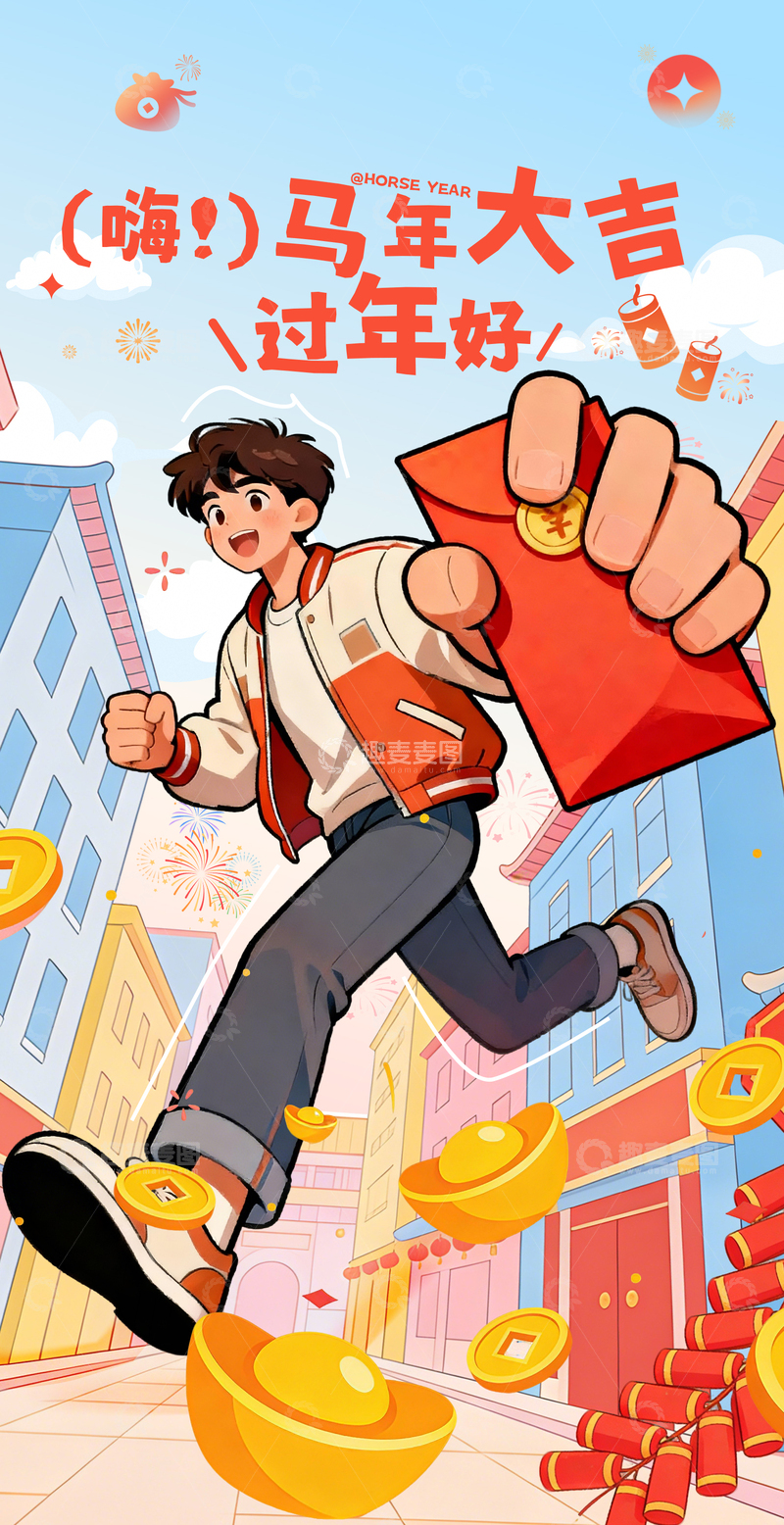 源文件下载【趣麦麦图】大角度透视春节红包海报