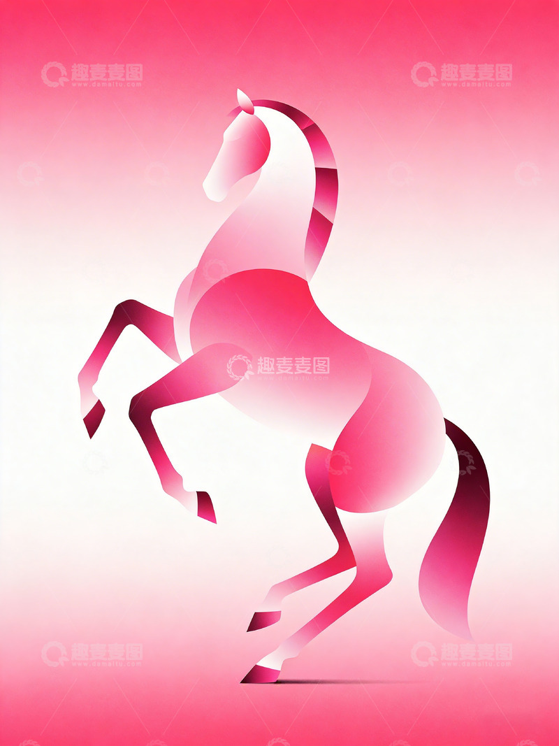 高清大图下载【趣麦麦图】玫红色骏马极简艺术插画