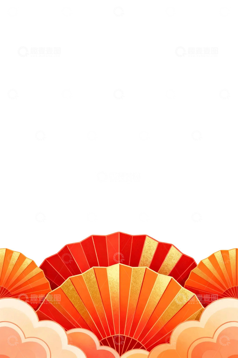 高清大图下载【趣麦麦图】喜庆中国风扇子云彩装饰图案