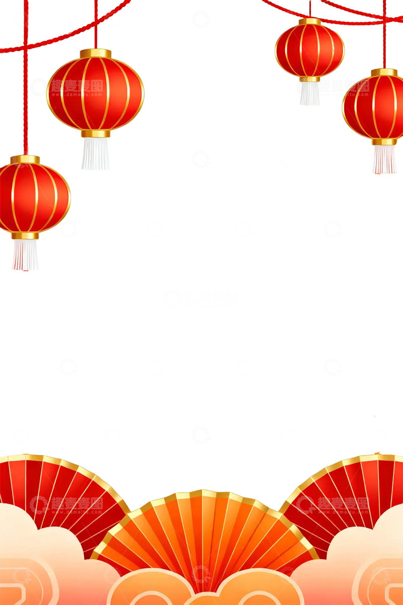 高清大图下载【趣麦麦图】喜庆中国风灯笼扇子边框设计