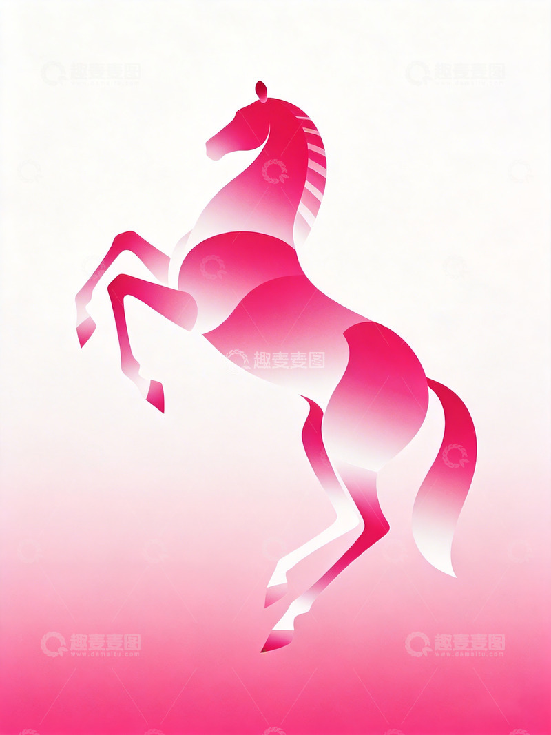 高清大图下载【趣麦麦图】玫红色骏马极简艺术插画3