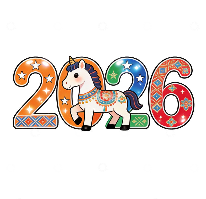 高清大图下载【趣麦麦图】卡通独角兽年份装饰图案