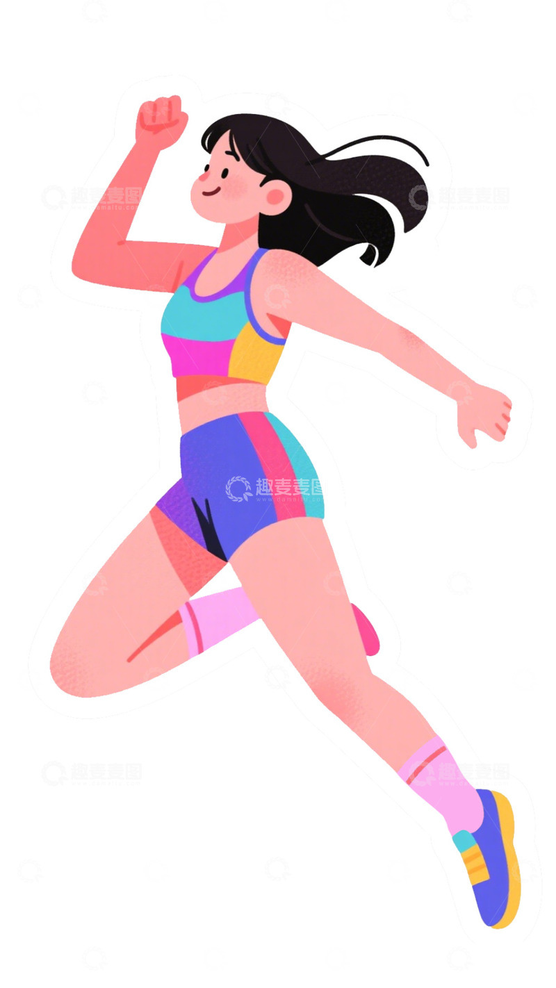 高清大图下载【趣麦麦图】彩色运动女孩插画