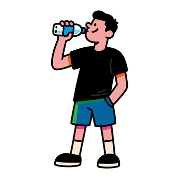 卡通男子喝水矢量图
