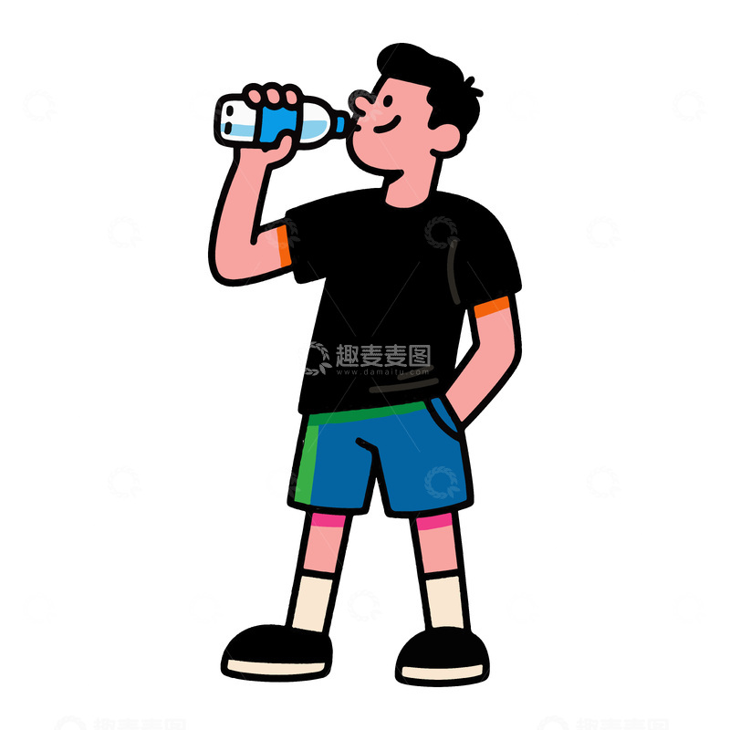 源文件下载【趣麦麦图】卡通男子喝水矢量图
