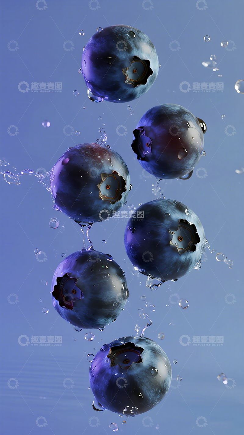 高清大图下载【趣麦麦图】蓝莓水滴悬浮艺术摄影